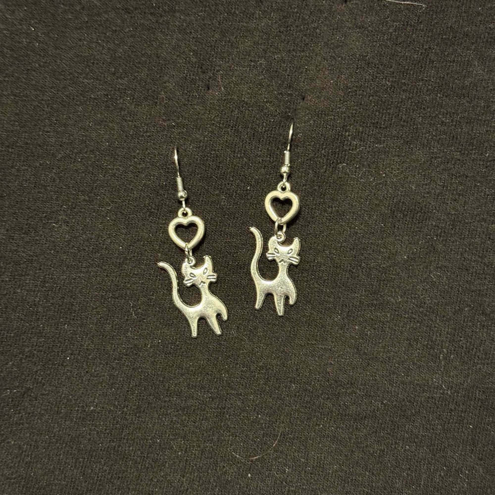Playful Silver Cat Outline Earrings